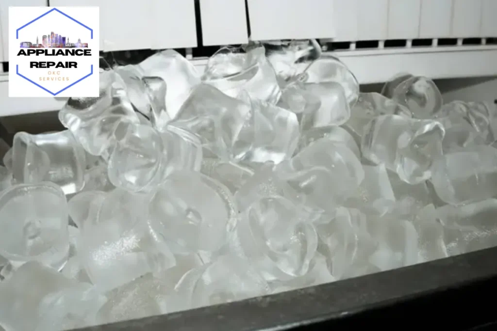 Molded ice cubes inside the ice maker