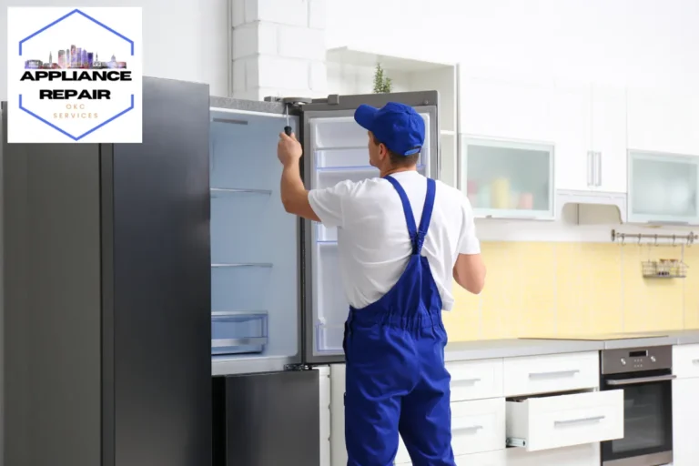 repairing refrigerator in kitchen